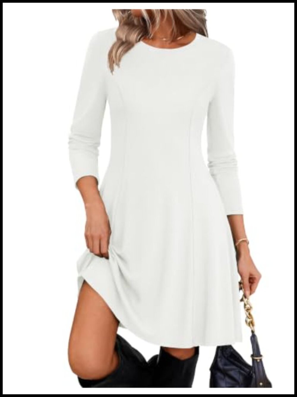 Ribbed Knit Sweater Dress Long Sleeve Crew Neck Fit Flare Mini Casual